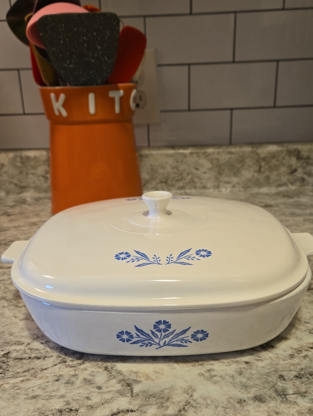 Pyroceram Blue Cornflower Corningware 10"  Casserole Dish With Lid Vintage Cook
